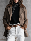 Women's Classic American Retro Fleece Paneling And Herringbone Pattern Single-Breasted Jacket ZMZ3035I7ZYY