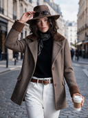 Women's Classic American Retro Fleece Paneling And Herringbone Pattern Single-Breasted Jacket ZMZ3035I7ZYY
