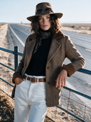 Women's Classic American Retro Fleece Paneling And Herringbone Pattern Single-Breasted Jacket ZMZ3035I7ZYY