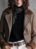 Women's Classic American Retro Fleece Paneling And Herringbone Pattern Single-Breasted Jacket ZMZ3035I7ZYY