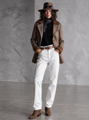 Women's Classic American Retro Fleece Paneling And Herringbone Pattern Single-Breasted Jacket ZMZ3035I7ZYY