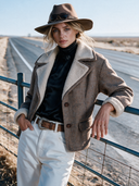 Women's Classic American Retro Houndstooth Pattern And Fleece Paneling Single-Breasted Jacket ZMZ3039I2ZYY