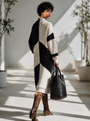 Women's Classic Retro Casual Black And White Color-Block Turtleneck Design Long-Sleeve Maxi Dress ZMZ2903I0ZYY