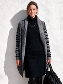 Women's Stylish Grey Striped-Sleeve Lapel Knit Cardigan ZMZ3018I0SWL