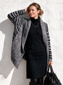 Women's Stylish Grey Striped-Sleeve Lapel Knit Cardigan ZMZ3018I0SWL