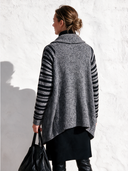 Women's Stylish Grey Striped-Sleeve Lapel Knit Cardigan ZMZ3018I0SWL