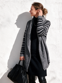 Women's Stylish Grey Striped-Sleeve Lapel Knit Cardigan ZMZ3018I0SWL