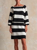 Women's Minimalist Boat-Neck Three-Quarter Sleeve Straight-Cut Knit Mini Dress ZMZ2030I5XT