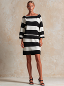 Women's Minimalist Boat-Neck Three-Quarter Sleeve Straight-Cut Knit Mini Dress ZMZ2030I5XT