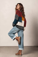 Women's Loose-Fit Color-Block Chunky-Knit Crew-Neck Long-Sleeve Pullover Sweater ZMZ0896J9XT