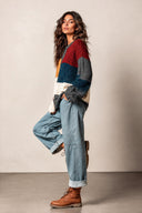 Women's Loose-Fit Color-Block Chunky-Knit Crew-Neck Long-Sleeve Pullover Sweater ZMZ0896J9XT