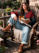 Women's Loose-Fit Color-Block Chunky-Knit Crew-Neck Long-Sleeve Pullover Sweater ZMZ0896J9XT