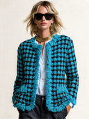 Women's Retro Casual Fringed Houndstooth Tweed Jacket ZMZ0879J1XT
