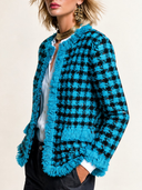 Women's Retro Casual Fringed Houndstooth Tweed Jacket ZMZ0879J1XT