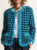 Women's Retro Casual Fringed Houndstooth Tweed Jacket ZMZ0879J1XT