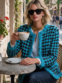 Women's Retro Casual Fringed Houndstooth Tweed Jacket ZMZ0879J1XT