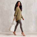 Women's Casual Loose V-neck Mixed Color Knit Sweater ZMZ0914J8XT