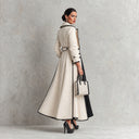 Women's Urban Color-Blocked Trim Cutout Collar Long Trench Coat ZMZ0990J4XT