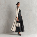 Women's Urban Color-Blocked Trim Cutout Collar Long Trench Coat ZMZ0990J4XT
