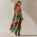 Women's Bohemian Style Multicolor Striped Chunky Knit Long Cardigan ZMZ0929J8XT