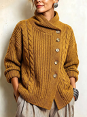Women's Classic Yellow Jacquard Stand Collar Button-down Cardigan ZMZ0958J7SWL