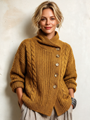Women's Classic Yellow Jacquard Stand Collar Button-down Cardigan ZMZ0958J7SWL