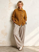 Women's Classic Yellow Jacquard Stand Collar Button-down Cardigan ZMZ0958J7SWL