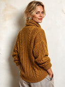 Women's Classic Yellow Jacquard Stand Collar Button-down Cardigan ZMZ0958J7SWL