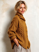 Women's Classic Yellow Jacquard Stand Collar Button-down Cardigan ZMZ0958J7SWL