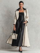 Women's Urban Color-Blocked Trim Cutout Collar Long Trench Coat ZMZ0990J4XT