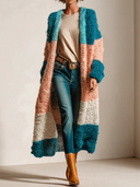 Women's Vintage-Style Color-Block Chunky-Knit Long Cardigan ZMZ0970J7XT