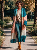 Women's Vintage-Style Color-Block Chunky-Knit Long Cardigan ZMZ0970J7XT