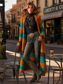 Women's Bohemian Style Multicolor Striped Chunky Knit Long Cardigan ZMZ0929J8XT