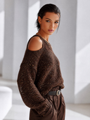 Women's Classic Casual Elegant Crew-Neck Loose Sweater With Cut-Out Shoulders ZMZ0924J1ZYY