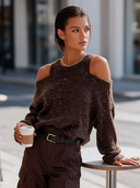 Women's Classic Casual Elegant Crew-Neck Loose Sweater With Cut-Out Shoulders ZMZ0924J1ZYY