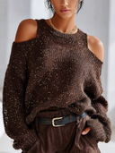 Women's Classic Casual Elegant Crew-Neck Loose Sweater With Cut-Out Shoulders ZMZ0924J1ZYY