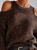 Women's Classic Casual Elegant Crew-Neck Loose Sweater With Cut-Out Shoulders ZMZ0924J1ZYY