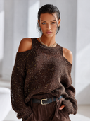 Women's Classic Casual Elegant Crew-Neck Loose Sweater With Cut-Out Shoulders ZMZ0924J1ZYY