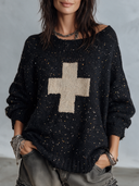 Women's Retro-Style Casual Loose-Fit Crew-Neck Long-Sleeve Sweater ZMZ0911J0ZYY