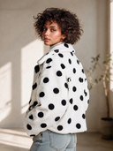Women's Retro-American White Polka Dot Teddy Fleece Cropped Jacket With Spread Collar And Button Front ZMZ0976J3ZYY