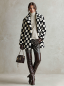 Women's Retro-American Black And White Checkerboard Teddy Fleece Oversized Lapel Coat ZMZ0974J7ZYY
