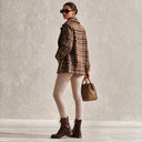 Women's Brown Plaid Double-Breasted Lapel Loose Jacket ZMZ1078J1XT
