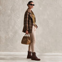 Women's Brown Plaid Double-Breasted Lapel Loose Jacket ZMZ1078J1XT