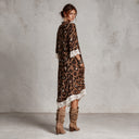 Women's Resort-Style Brown Leopard Print Loose Knit & Lace Midi Dress ZMZ1056J7XT