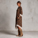 Women's Resort-Style Brown Leopard Print Loose Knit & Lace Midi Dress ZMZ1056J7XT
