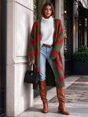 Women's Loose-Fit Long Jacquard Knit Cardigan ZMZ0949J1XT