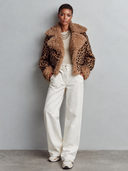Women's Classic American Retro Style Leopard Print Cropped Jacket With Faux Shearling Collar And Cuffs ZMZ1051J7ZYY