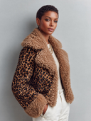 Women's Classic American Retro Style Leopard Print Cropped Jacket With Faux Shearling Collar And Cuffs ZMZ1051J7ZYY
