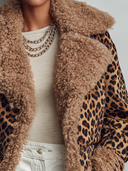 Women's Classic American Retro Style Leopard Print Cropped Jacket With Faux Shearling Collar And Cuffs ZMZ1051J7ZYY