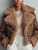 Women's Classic American Retro Style Leopard Print Cropped Jacket With Faux Shearling Collar And Cuffs ZMZ1051J7ZYY